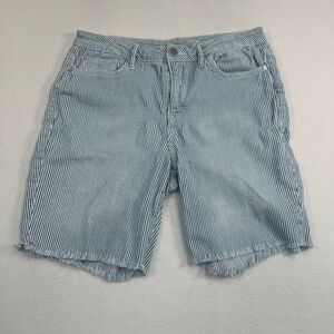 Seven 7 Sunset Bermuda Shorts Womens Size 12 White Blue Stripe High Rise